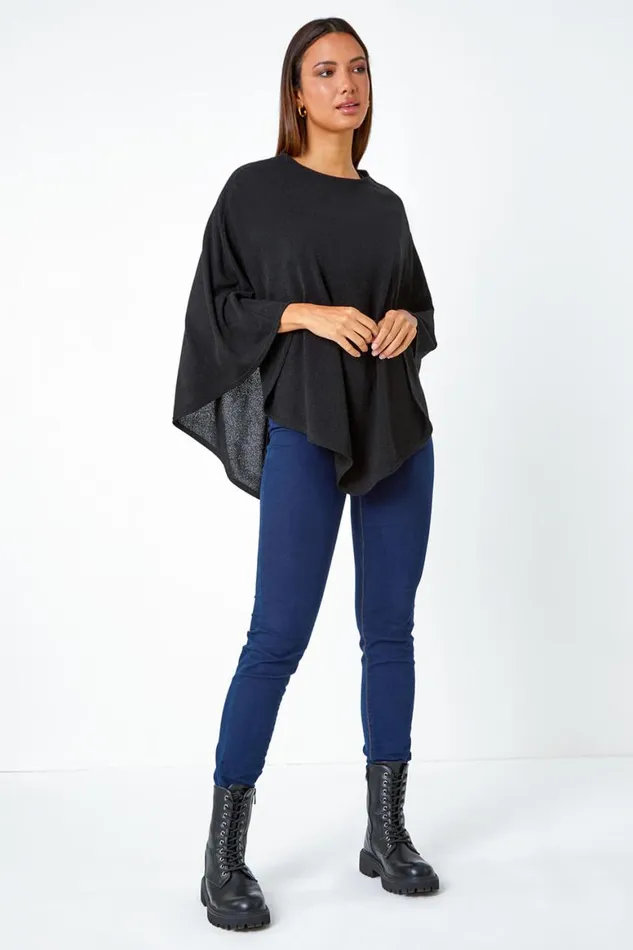 Women Black Marl Overlay Stretch Top Roman Tops