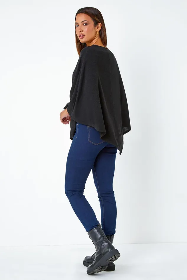 Women Black Marl Overlay Stretch Top Roman Tops
