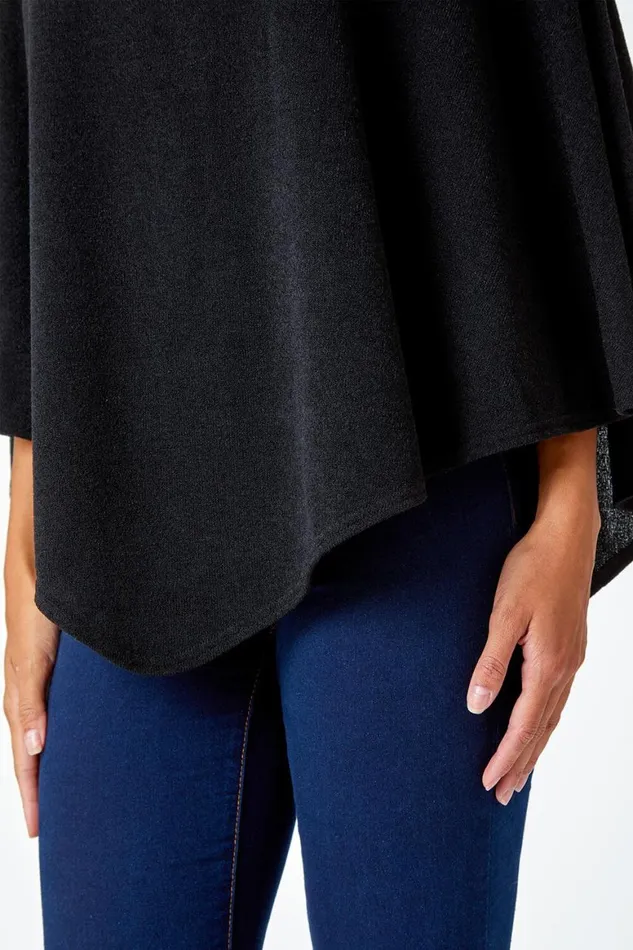 Women Black Marl Overlay Stretch Top Roman Tops