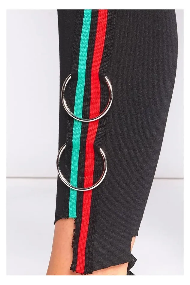 Women Black Pants Red And Green Bands Brentiny Paris Pants