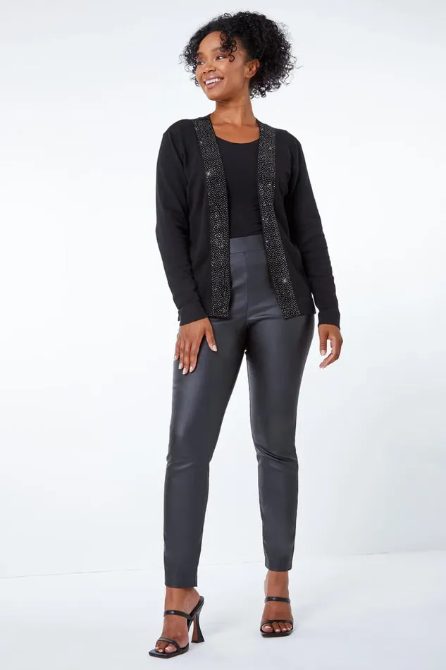Women Black Petite Diamante Embellished Cardigan Roman Knitwear