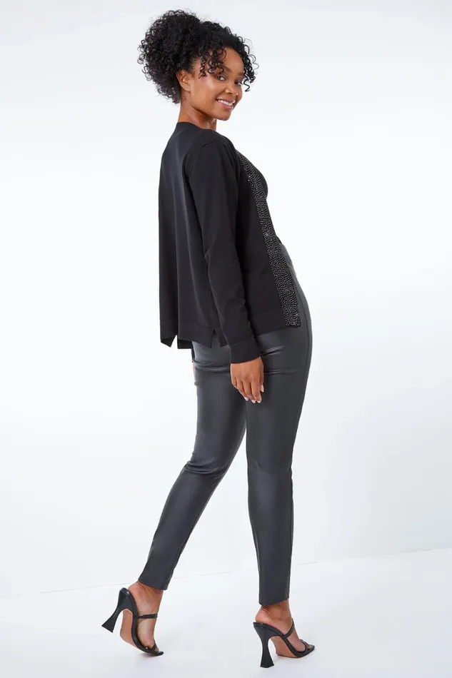 Women Black Petite Diamante Embellished Cardigan Roman Knitwear