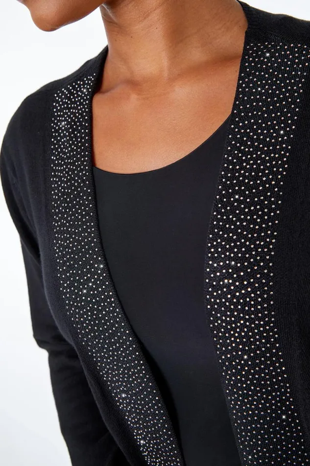 Women Black Petite Diamante Embellished Cardigan Roman Knitwear