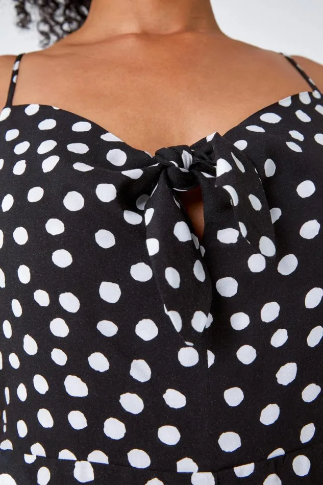 Women Black Petite Full Length Polka Dot Jumpsuit Roman Dresses
