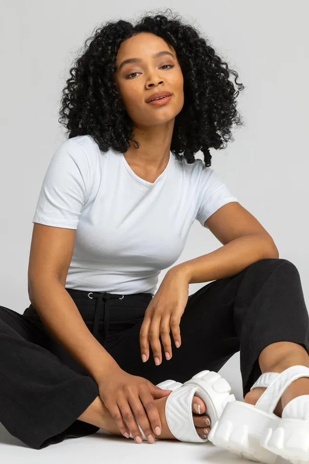 Women Black Petite Linen Elastic Waist Tie Front Trousers Roman Trousers