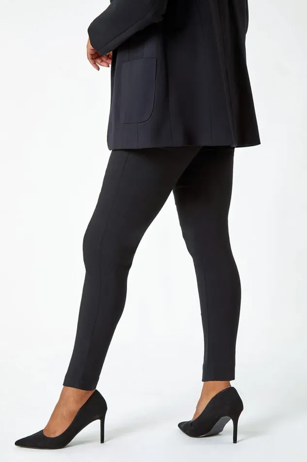 Women Black Petite Mock Pocket Stretch Trouser Roman Trousers