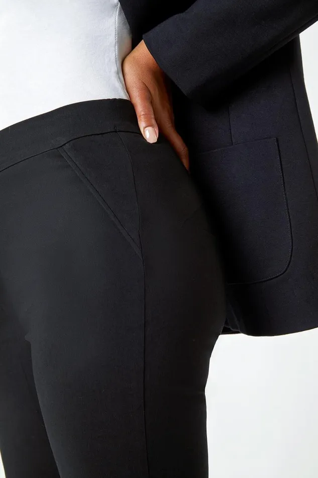 Women Black Petite Mock Pocket Stretch Trouser Roman Trousers