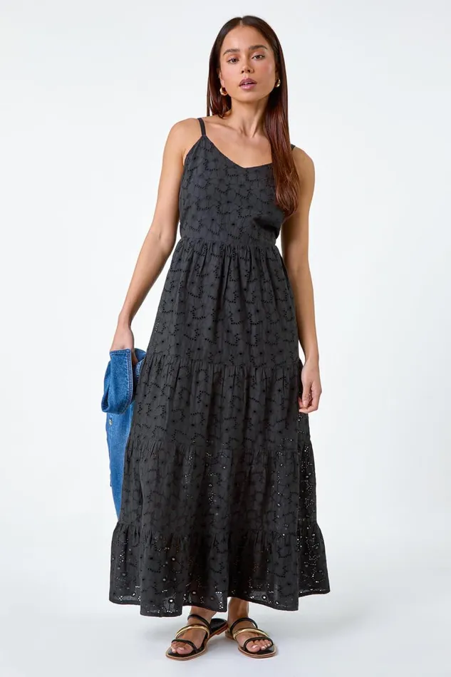 Women Black Petite Tie Detail Broderie Dress Roman Dresses