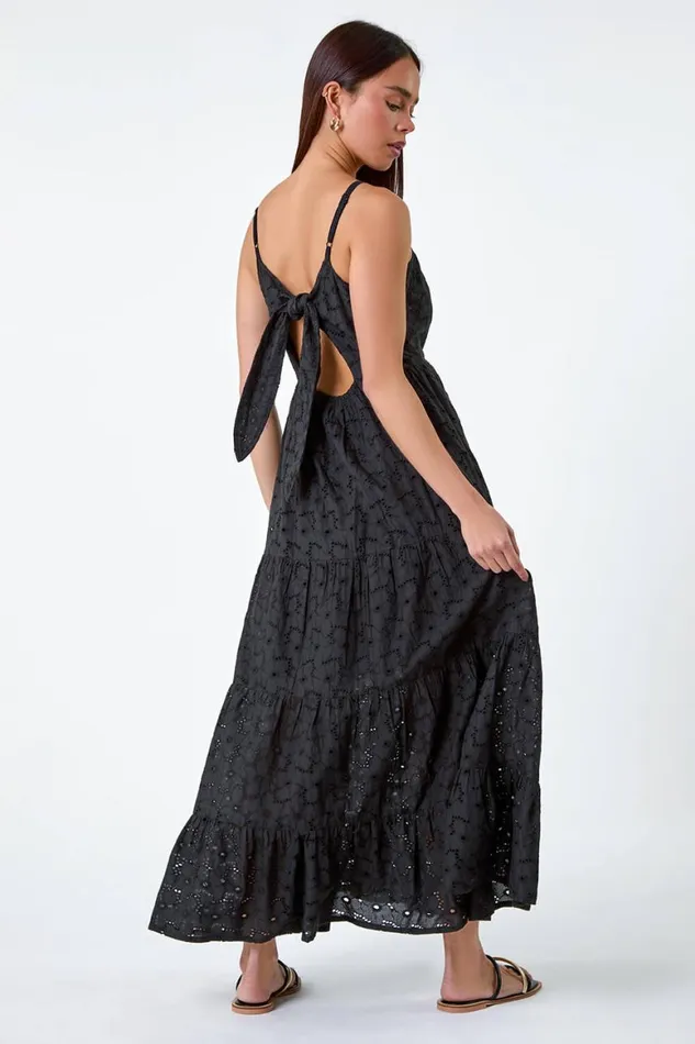Women Black Petite Tie Detail Broderie Dress Roman Dresses