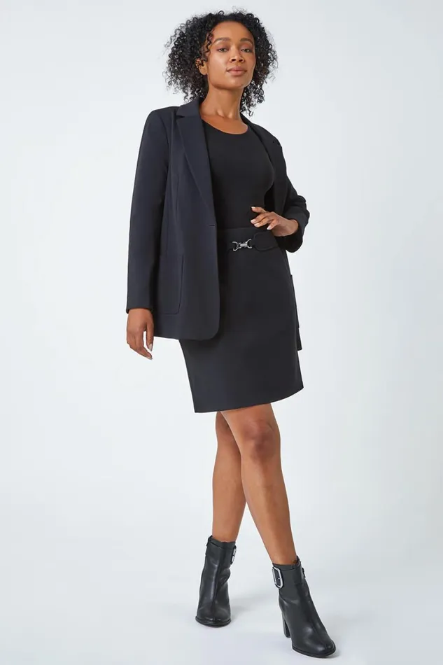 Women Black Petite Toggle Pocket Detail Stretch Skirt Roman Skirts