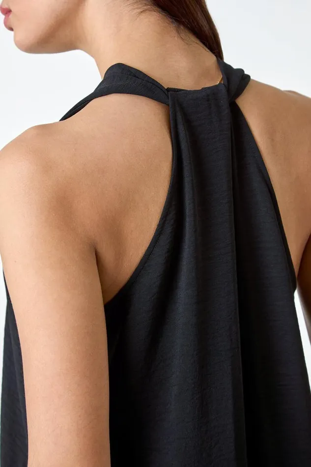 Women Black Plain Twist Detail Trapeze Maxi Dress Roman Dresses