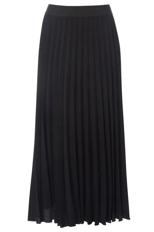 Women Black Pleated Elastic Waist Maxi Skirt Roman Skirts
