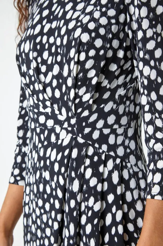 Women Black Polka Dot Ruched Stretch Dress Roman Dresses