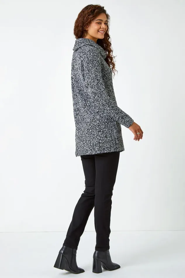 Women Black Roll Neck Button Detail Longline Jumper Roman Knitwear