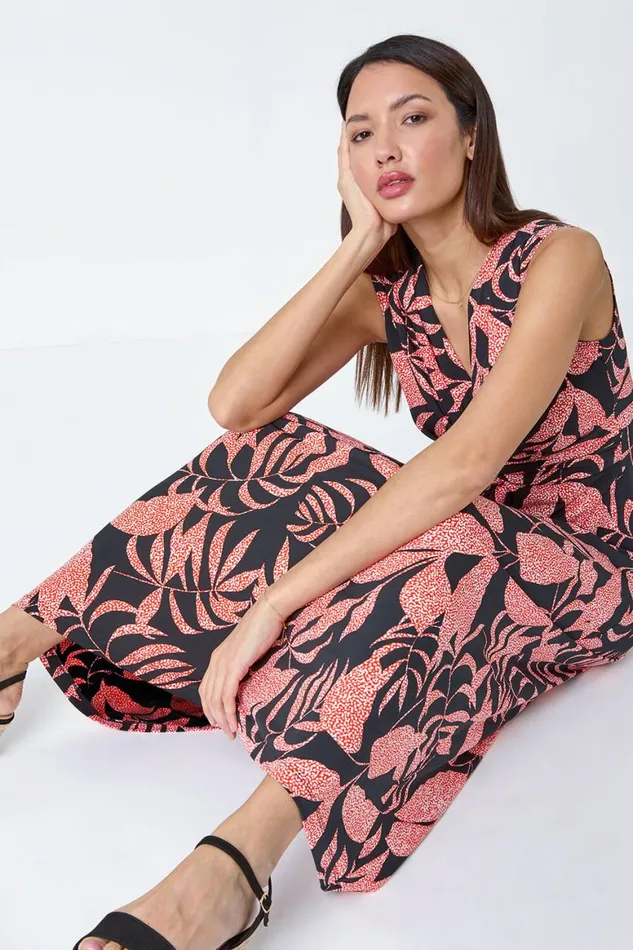 Women Black Sleeveless Floral Print Maxi Stretch Dress Roman Dresses