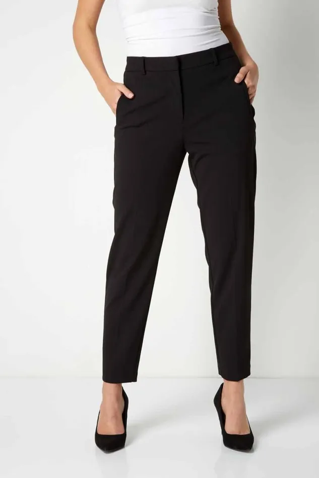 Women Black Straight Leg Stretch Trouser Roman Trousers