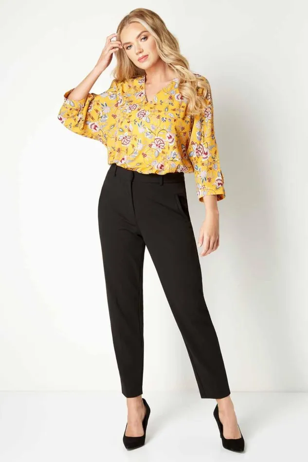 Women Black Straight Leg Stretch Trouser Roman Trousers