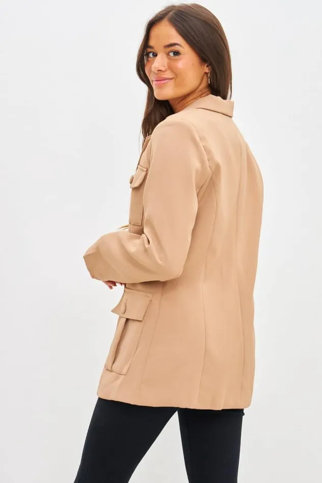 Women Blazer Camel Poches Et Chaine En Mtal Camel Brentiny Paris Jackets