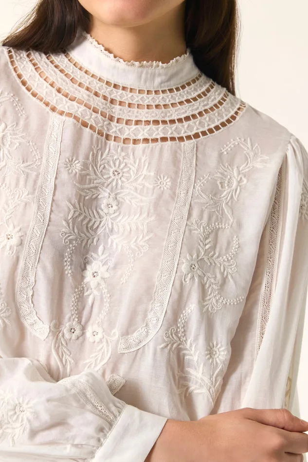 Women Blouse Ethan Ecru Vblouse Coton Blanc cru Des Petits Hauts Blouses Shirts and Tops