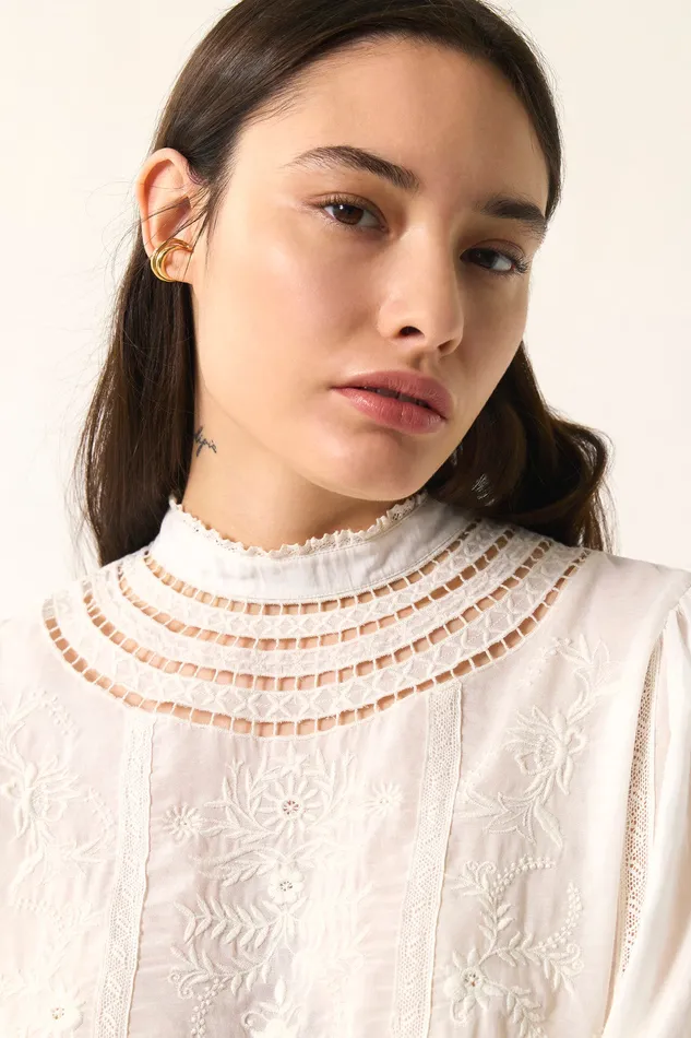 Women Blouse Ethan Ecru Vblouse Coton Blanc cru Des Petits Hauts Blouses Shirts and Tops