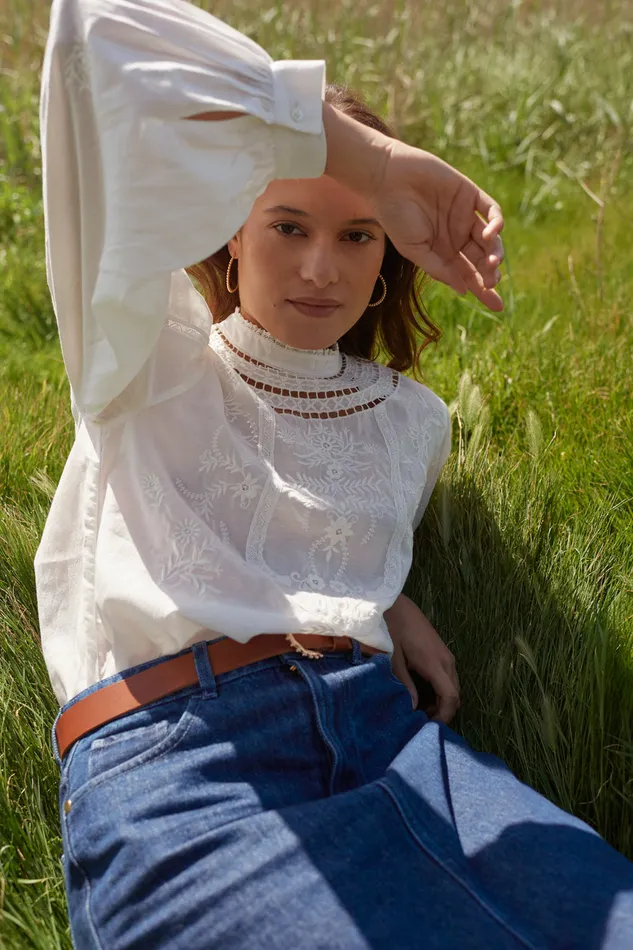 Women Blouse Ethan Ecru Vblouse Coton Blanc cru Des Petits Hauts Blouses Shirts and Tops