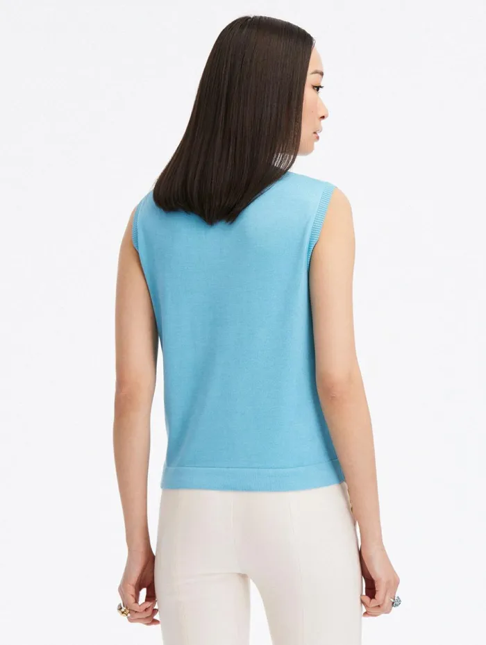 Women Blouses and Knits Oscar De La Renta Acorn Guipure Inset Tank Aqua Women Blouses and Knits Oscar De La Renta Acorn Guipure Inset Tank Aqua