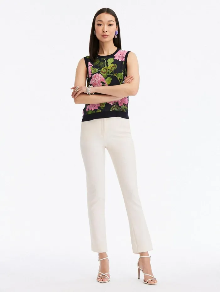 Women Blouses and Knits Oscar De La Renta Geranium Silk Inset Tank Pinknavy Women Blouses and Knits Oscar De La Renta Geranium Silk Inset Tank Pinknavy