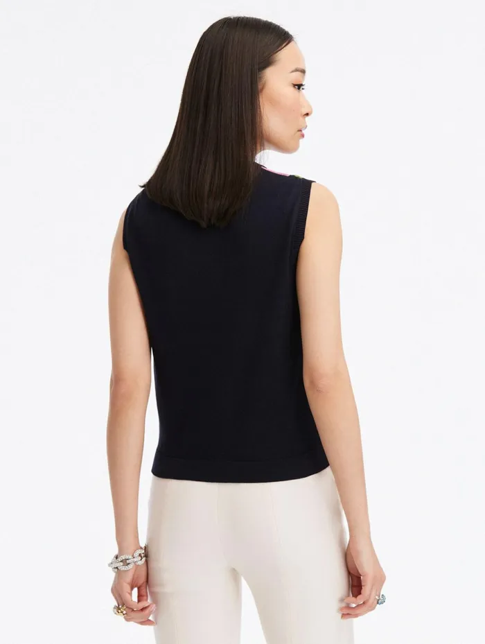 Women Blouses and Knits Oscar De La Renta Geranium Silk Inset Tank Pinknavy Women Blouses and Knits Oscar De La Renta Geranium Silk Inset Tank Pinknavy
