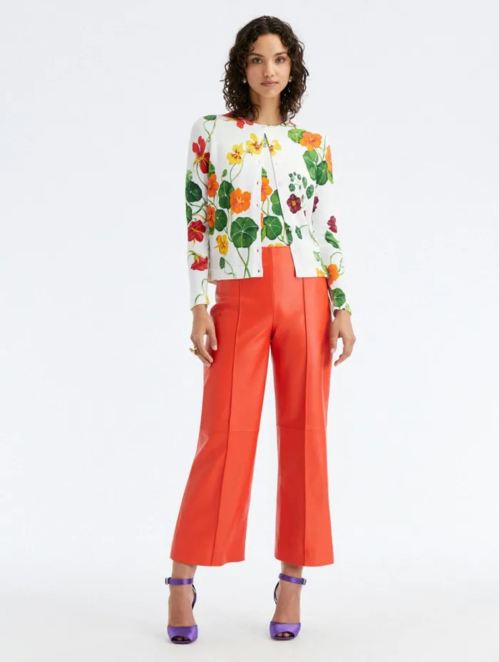 Women Blouses and Knits Oscar De La Renta Nasturtium Printed Cardigan Ivory Multi Women Blouses and Knits Oscar De La Renta Nasturtium Printed Cardigan Ivory Multi