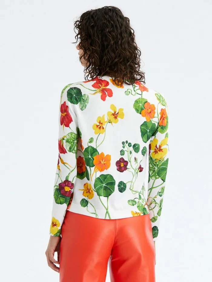 Women Blouses and Knits Oscar De La Renta Nasturtium Printed Cardigan Ivory Multi Women Blouses and Knits Oscar De La Renta Nasturtium Printed Cardigan Ivory Multi