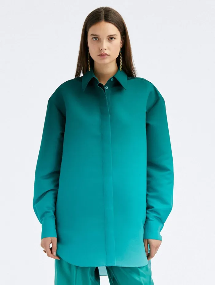 Women Blouses and Knits Oscar De La Renta Ombr Oversized Cotton Blouse Jade