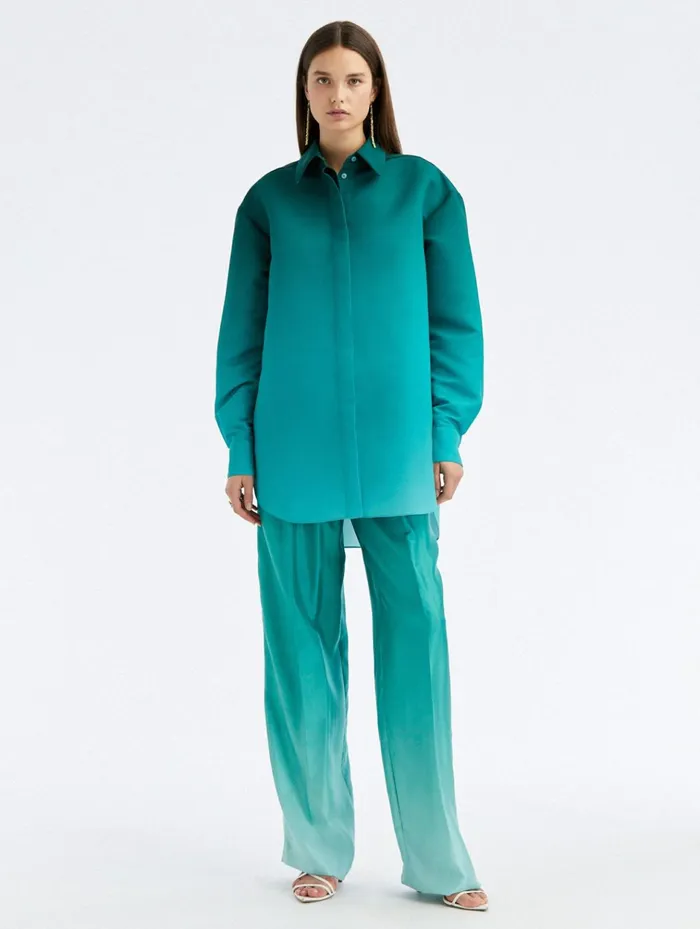 Women Blouses and Knits Oscar De La Renta Ombr Oversized Cotton Blouse Jade Women Blouses and Knits Oscar De La Renta Ombr Oversized Cotton Blouse Jade