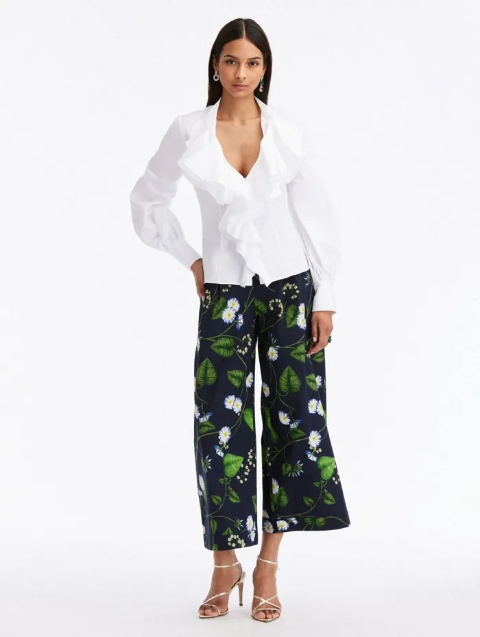 Women Blouses and Knits Oscar De La Renta Ruffle Detail Cotton Blouse White Women Blouses and Knits Oscar De La Renta Ruffle Detail Cotton Blouse White