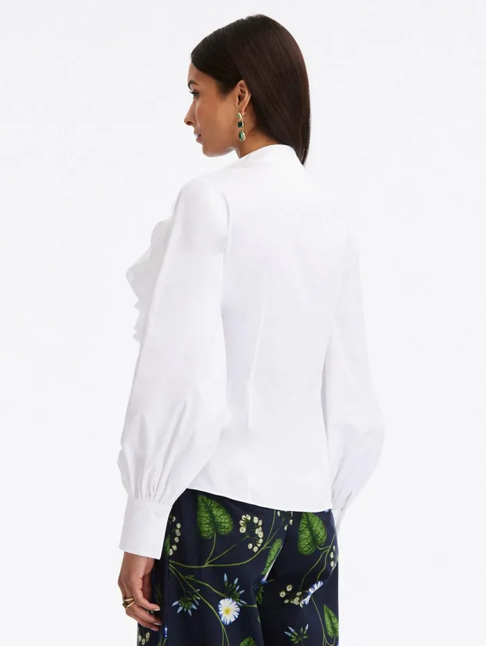 Women Blouses and Knits Oscar De La Renta Ruffle Detail Cotton Blouse White Women Blouses and Knits Oscar De La Renta Ruffle Detail Cotton Blouse White