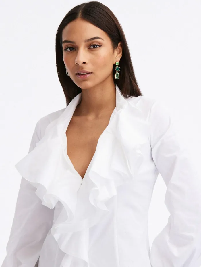 Women Blouses and Knits Oscar De La Renta Ruffle Detail Cotton Blouse White Women Blouses and Knits Oscar De La Renta Ruffle Detail Cotton Blouse White