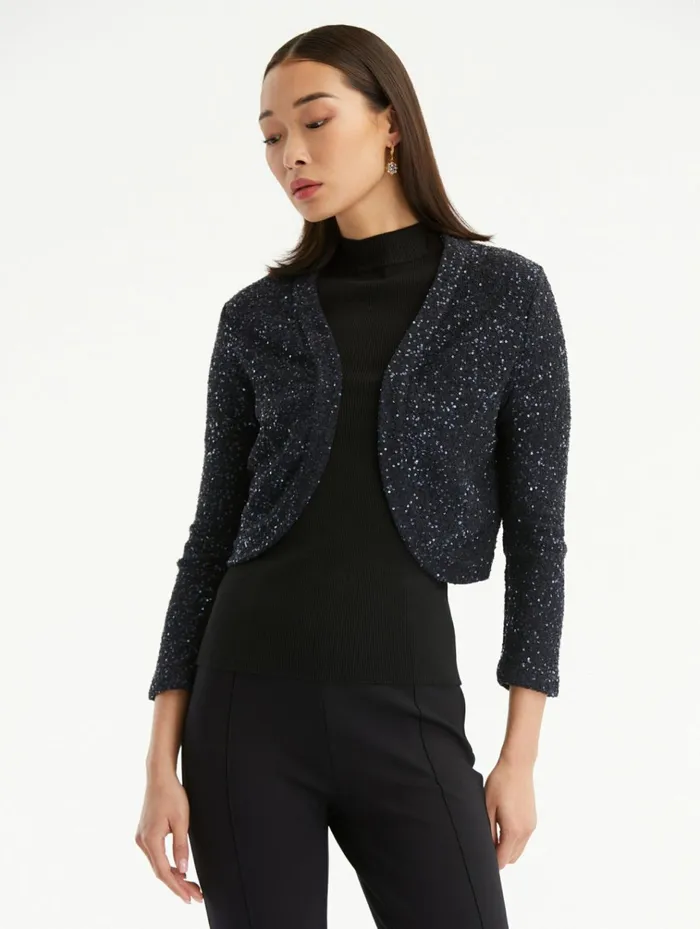 Women Blouses and Knits Oscar De La Renta Sequin Cashmere Silk Bolero Midnight
