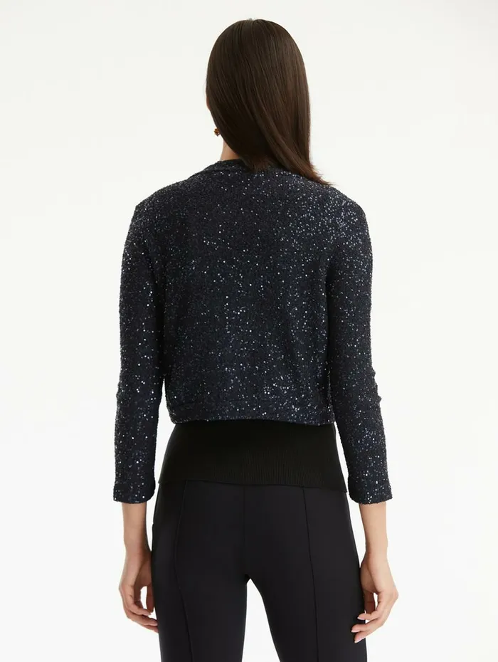Women Blouses and Knits Oscar De La Renta Sequin Cashmere Silk Bolero Midnight Women Blouses and Knits Oscar De La Renta Sequin Cashmere Silk Bolero Midnight
