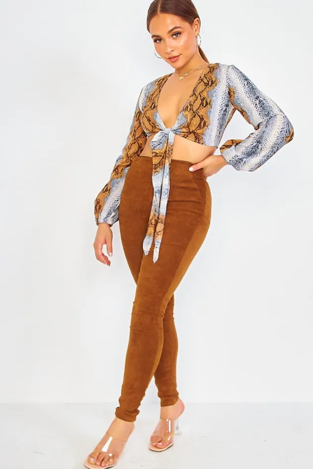 Women Blue Brown Python Print Wrap Top Brown Brentiny Paris Top And Tank Tops Women Blue Brown Python Print Wrap Top Brown Brentiny Paris Top And Tank Tops