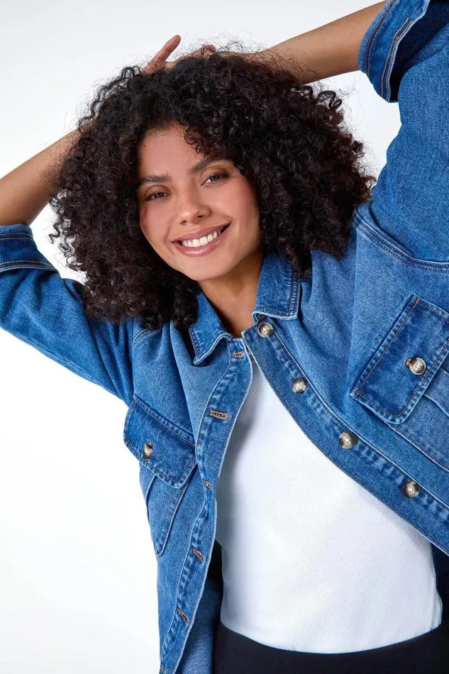 Women Blue Relaxed Denim Jacket Roman Jackets