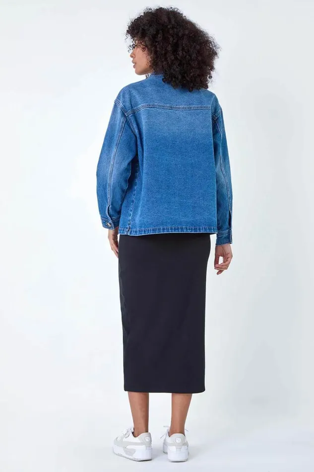 Women Blue Relaxed Denim Jacket Roman Jackets