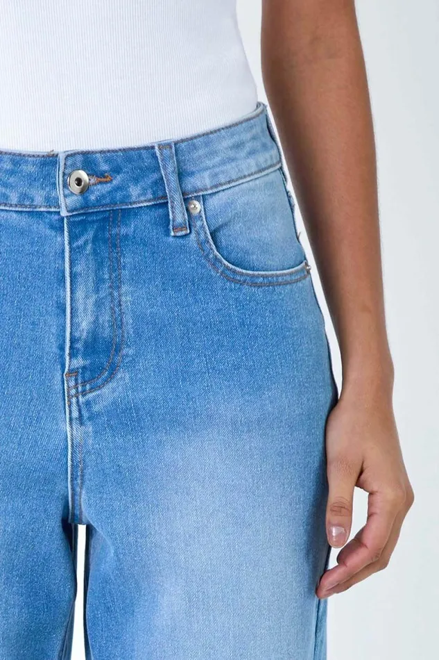 Women Blue Wide Leg Denim Jeans Roman Trousers