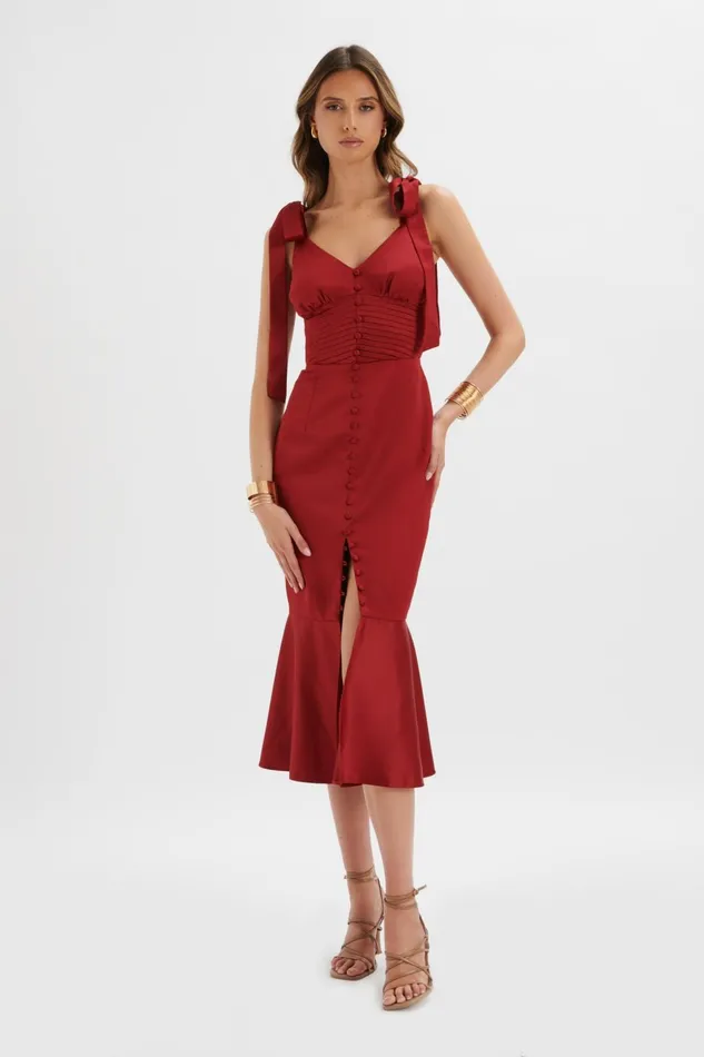 Women Bodycon Dresses Lavish Alice KAMILA Tie Strap Micro Button Satin Midi Dress In Burgundy Burgundy Women Bodycon Dresses Lavish Alice KAMILA Tie Strap Micro Button Satin Midi Dress In Burgundy Burgundy