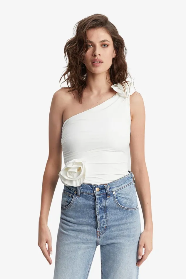 Women Bodysuits Bardot Lilita Ruched Bodysuit In Orchid White Orchid White