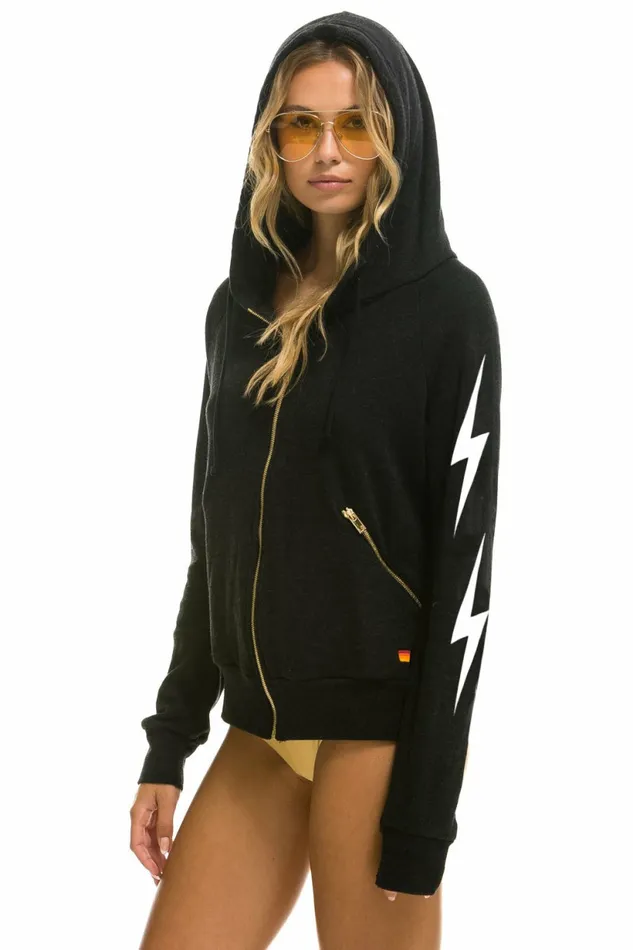 Women BOLT 4 ZIP HOODIE RELAXED WITH POCKETS 8211 BLACK Aviator Nation BoltCollection