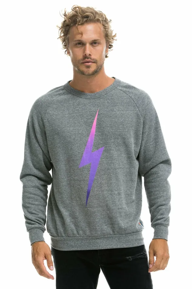 Women BOLT FADE SWEATSHIRT 8211 HEATHER GREY PINK PURPLE Aviator Nation UnisexCrewSweatshirt Women BOLT FADE SWEATSHIRT 8211 HEATHER GREY PINK PURPLE Aviator Nation UnisexCrewSweatshirt