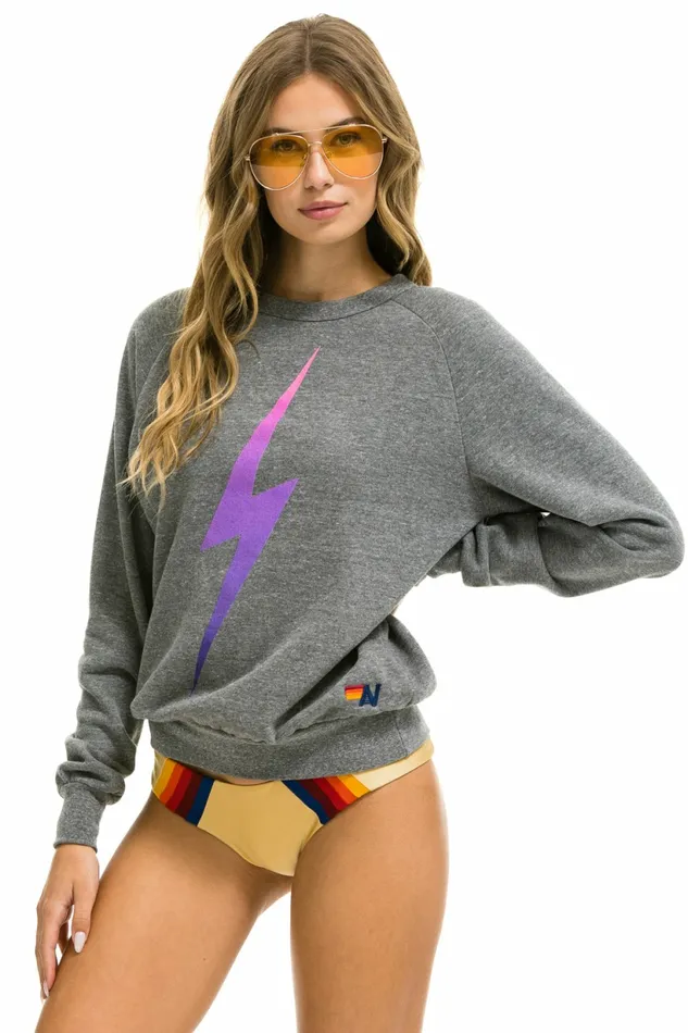 Women BOLT FADE SWEATSHIRT 8211 HEATHER GREY PINK PURPLE Aviator Nation UnisexCrewSweatshirt Women BOLT FADE SWEATSHIRT 8211 HEATHER GREY PINK PURPLE Aviator Nation UnisexCrewSweatshirt