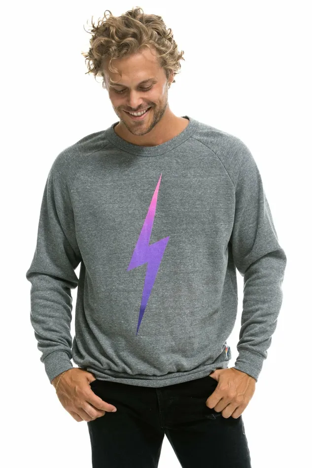 Women BOLT FADE SWEATSHIRT 8211 HEATHER GREY PINK PURPLE Aviator Nation UnisexCrewSweatshirt Women BOLT FADE SWEATSHIRT 8211 HEATHER GREY PINK PURPLE Aviator Nation UnisexCrewSweatshirt