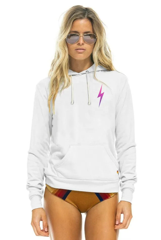 Women BOLT LIGHTWEIGHT PULLOVER HOODIE 8211 WHITE PINK PURPLE Aviator Nation BoltCollection