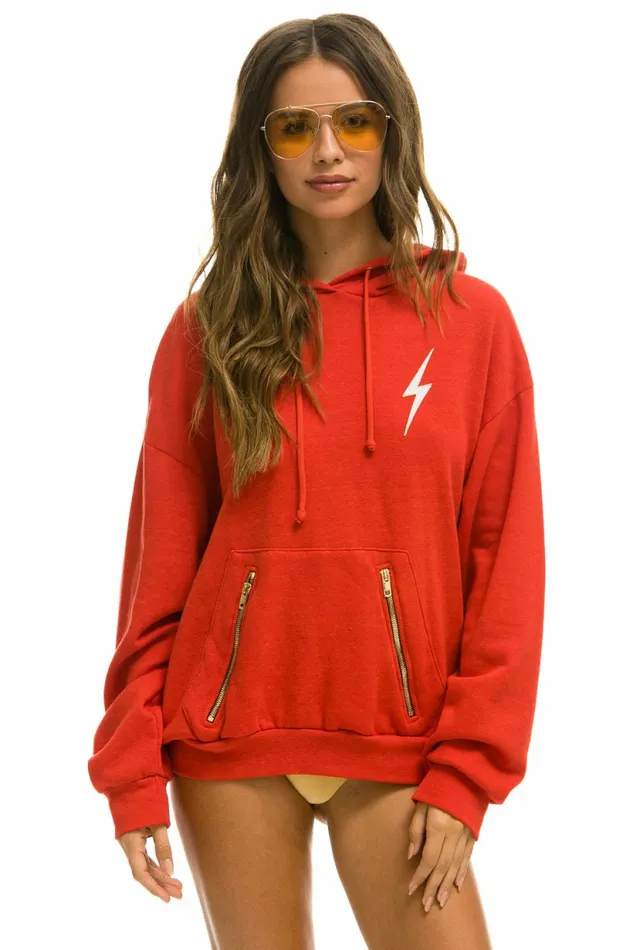 Women BOLT STITCH RELAXED PULLOVER HOODIE WITH POCKET ZIPPERS 8211 RED WHITE Aviator Nation BoltCollection
