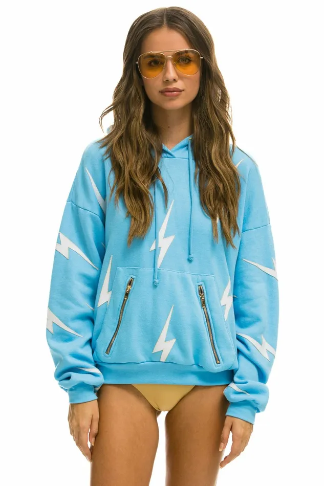 Women BOLT STITCH REPEAT RELAXED PULLOVER HOODIE WITH POCKET ZIPPERS 8211 SKY WHITE Aviator Nation BoltCollection